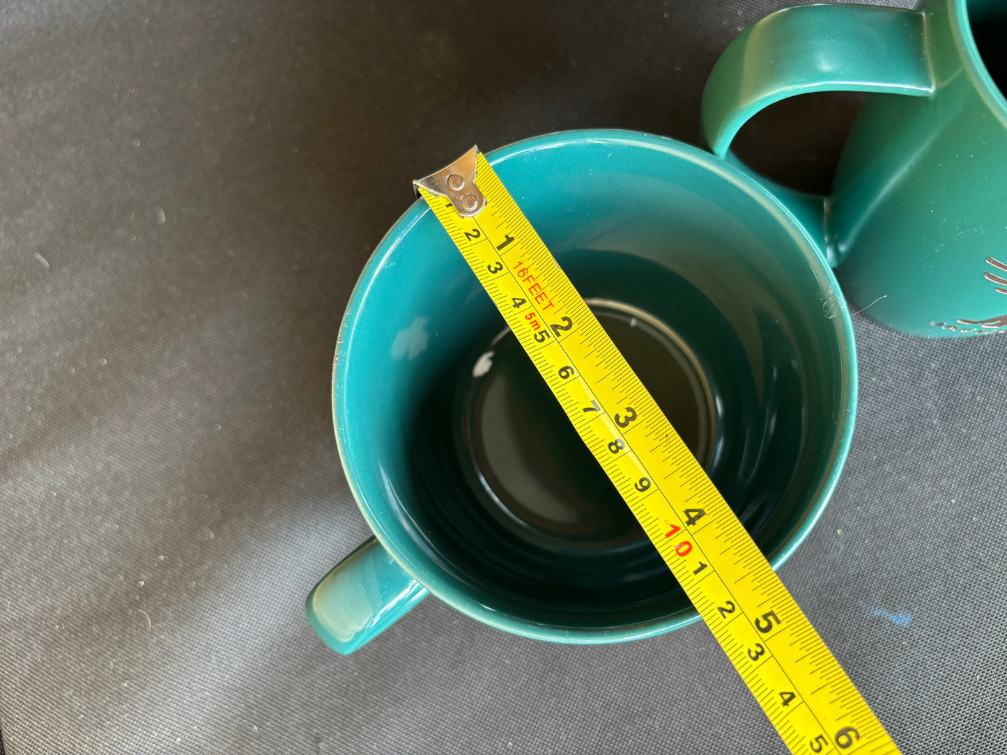Jackalope upcycled set of 2 mugs - gold on dark turquoise/green