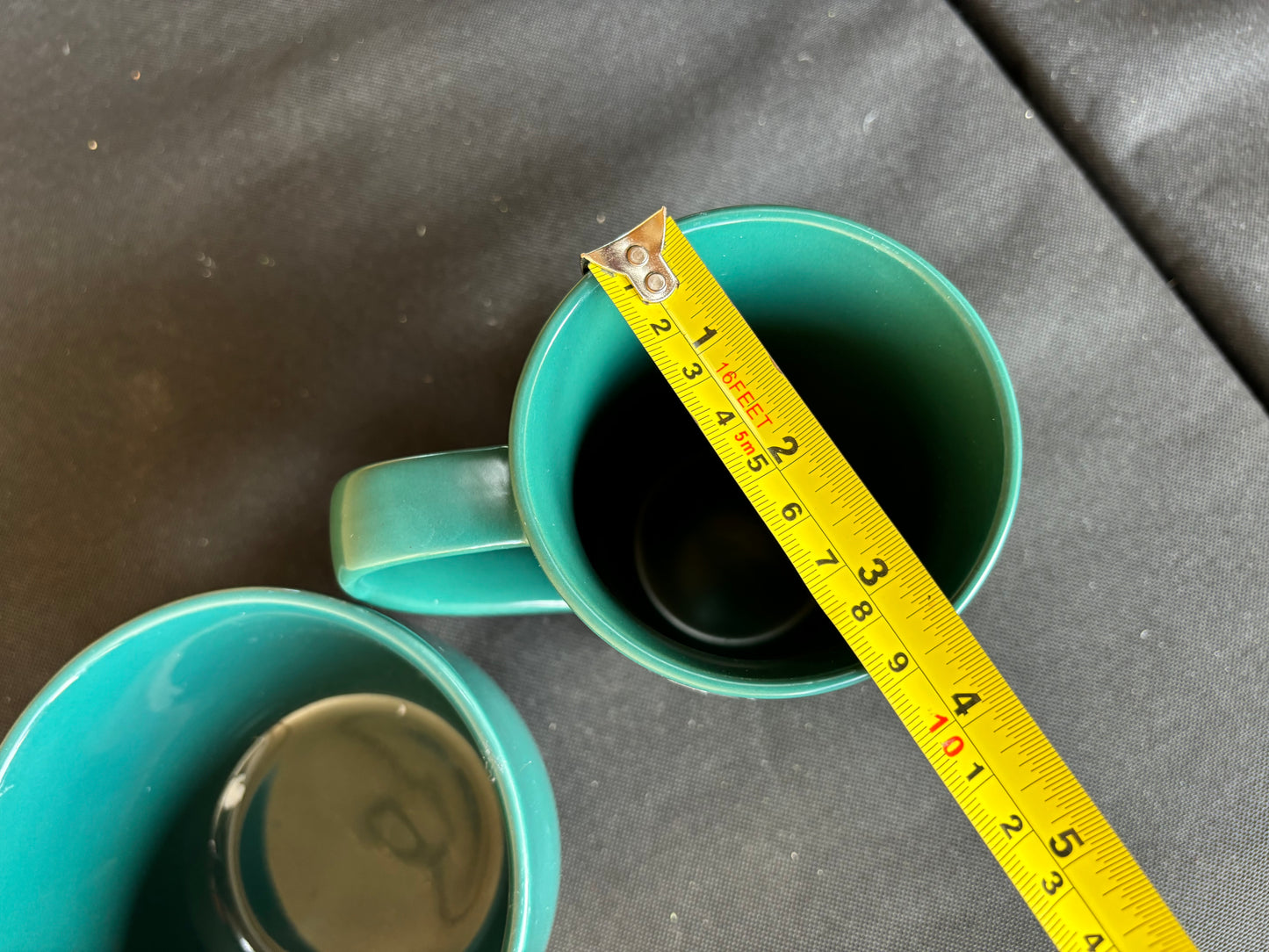 Jackalope upcycled set of 2 mugs - gold on dark turquoise/green