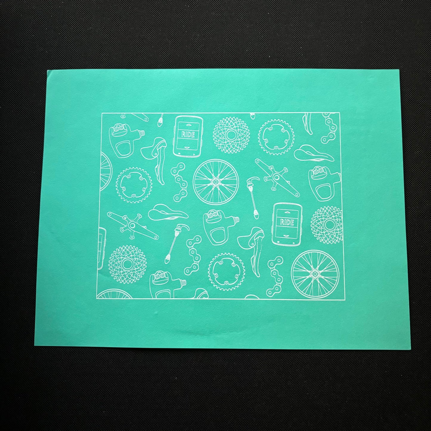 Bike part(y) 8.5x11 print - white on turquoise